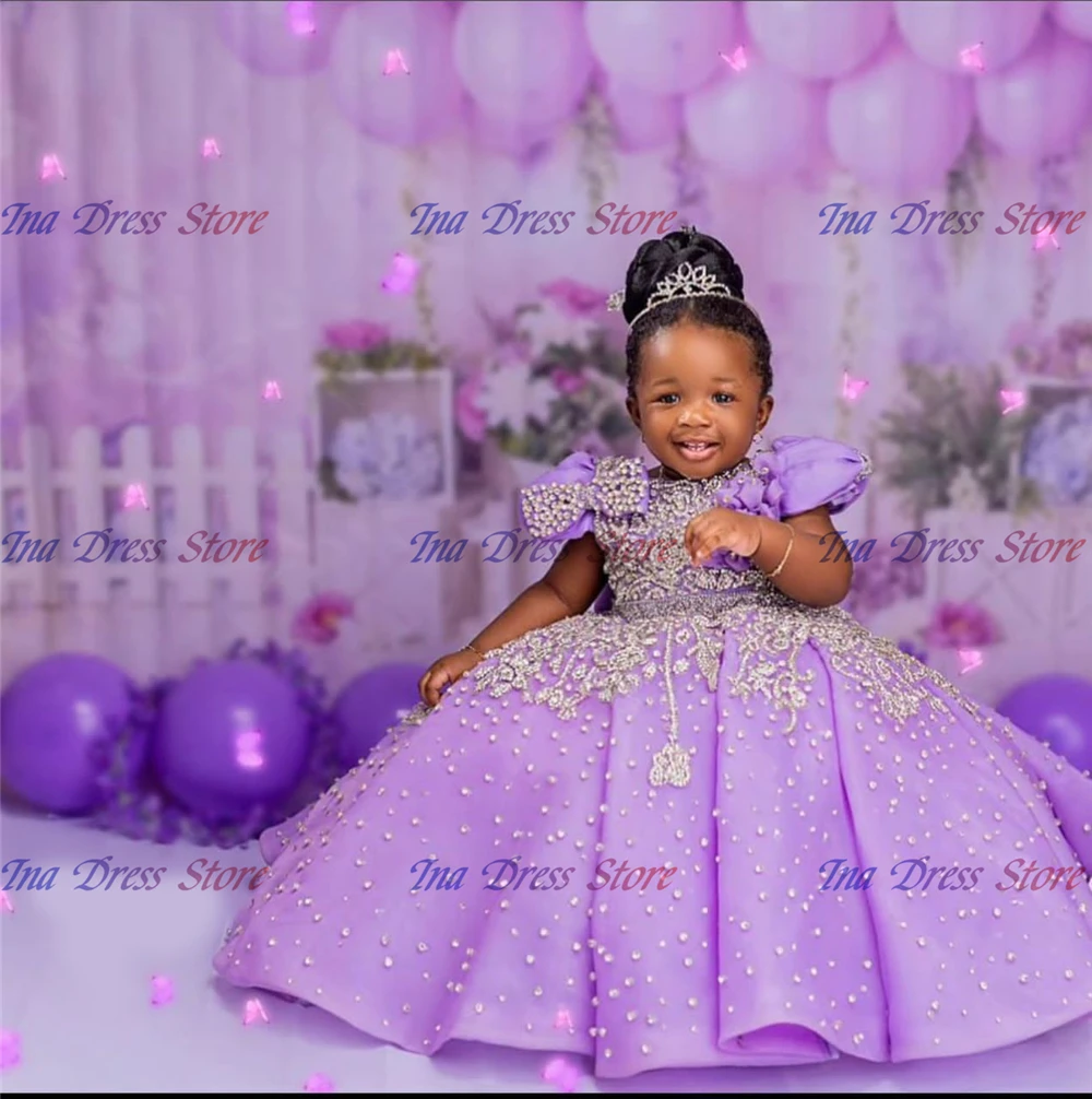 Luxurious Pink Satin Flower Girl Dress For Wedding Crystal Quality Little Princess Evening Banquet Birthday Party Ball Gowns
