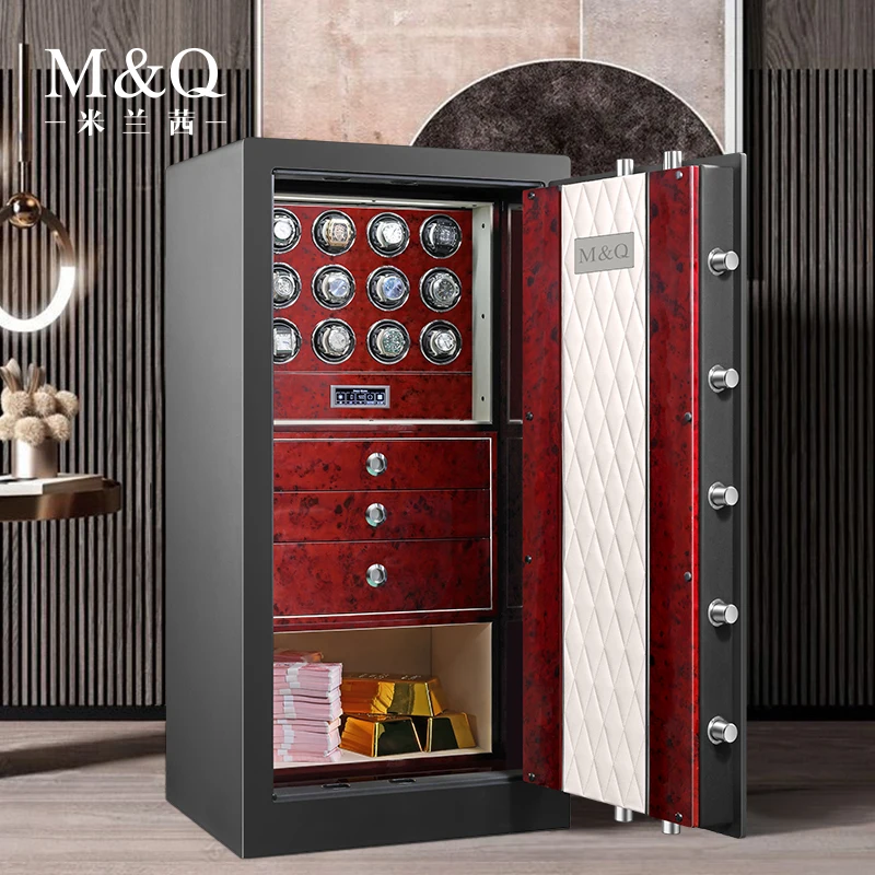 MELANCY Luxury Watch Winder Safe Solid Wood Anti-theft LCD Touch Screen Leather Jewelry Strongbox With Fingerprint Unlock