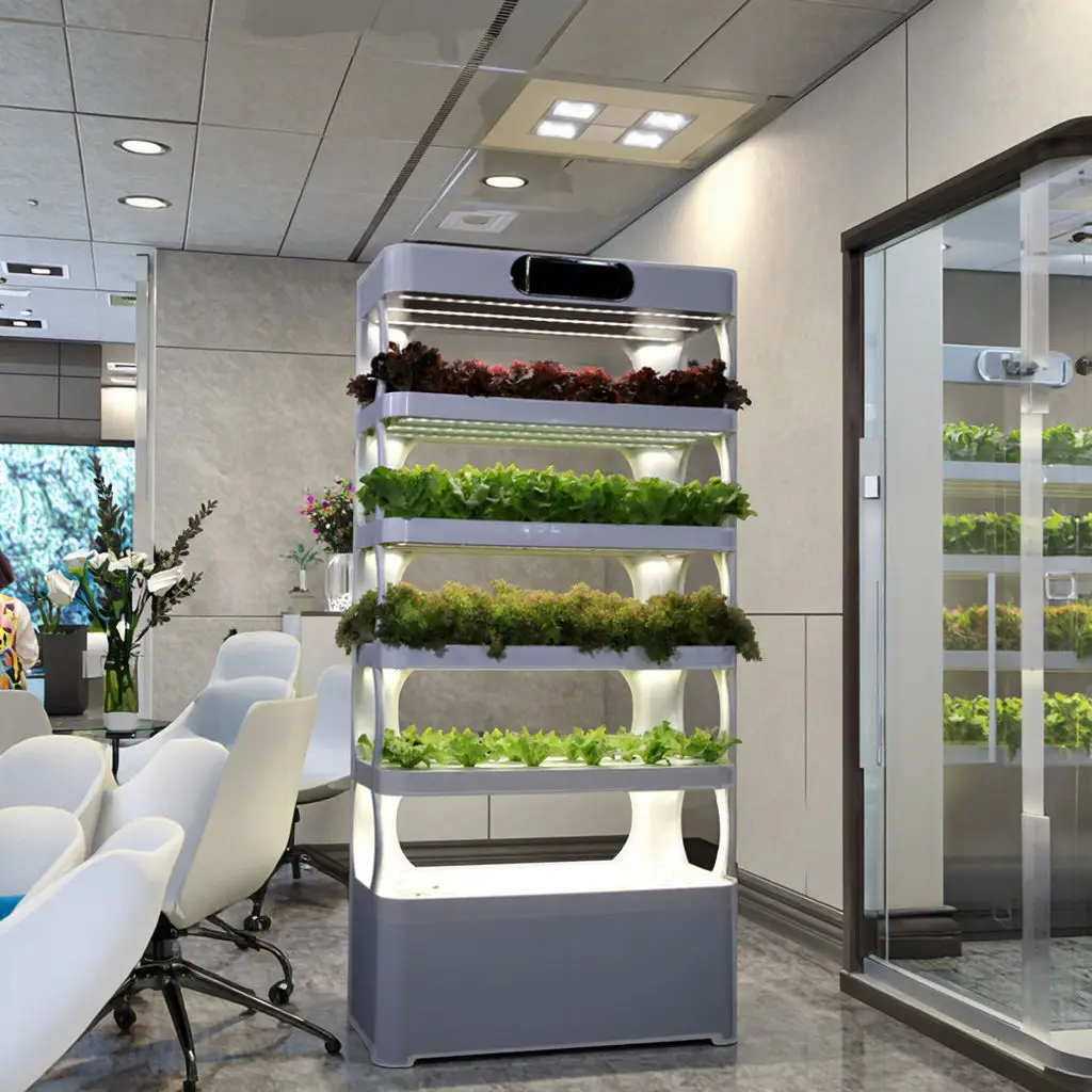 

Pump White Vegetable Planter Indoor Home Use Low Cost Hydroponics Vertical Garden & Smart 5-Layer Hydroponic System with