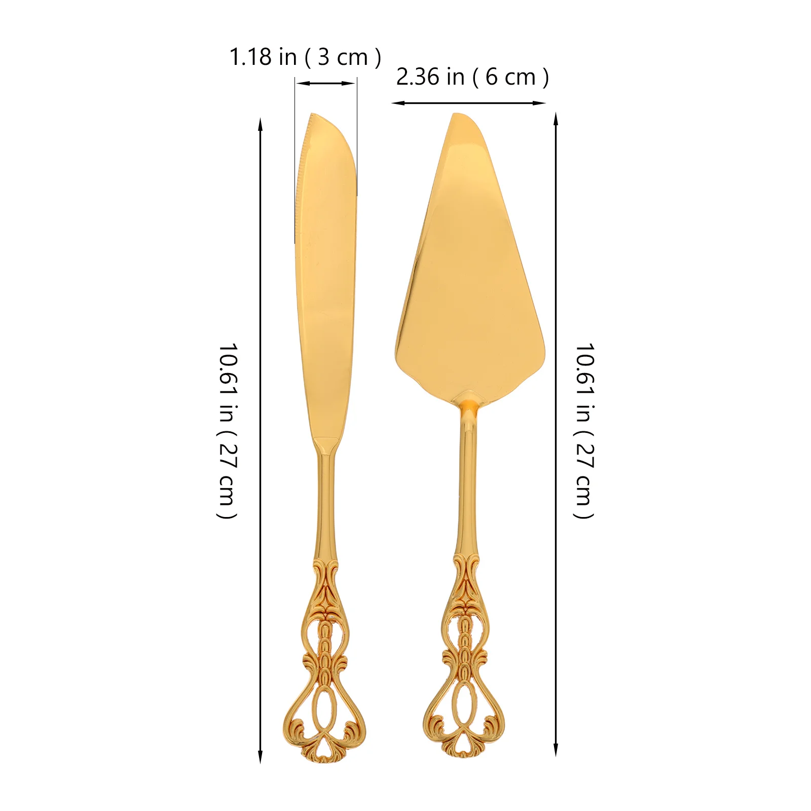 مجموعة ملعقة سكين على الطراز الأوروبي الذهبي الأنيق مكونة من قطعتين لقطع فطيرة الكيك وتقديم الزفاف والمناسبات الخاصة والخبز من الفولاذ المقاوم للصدأ