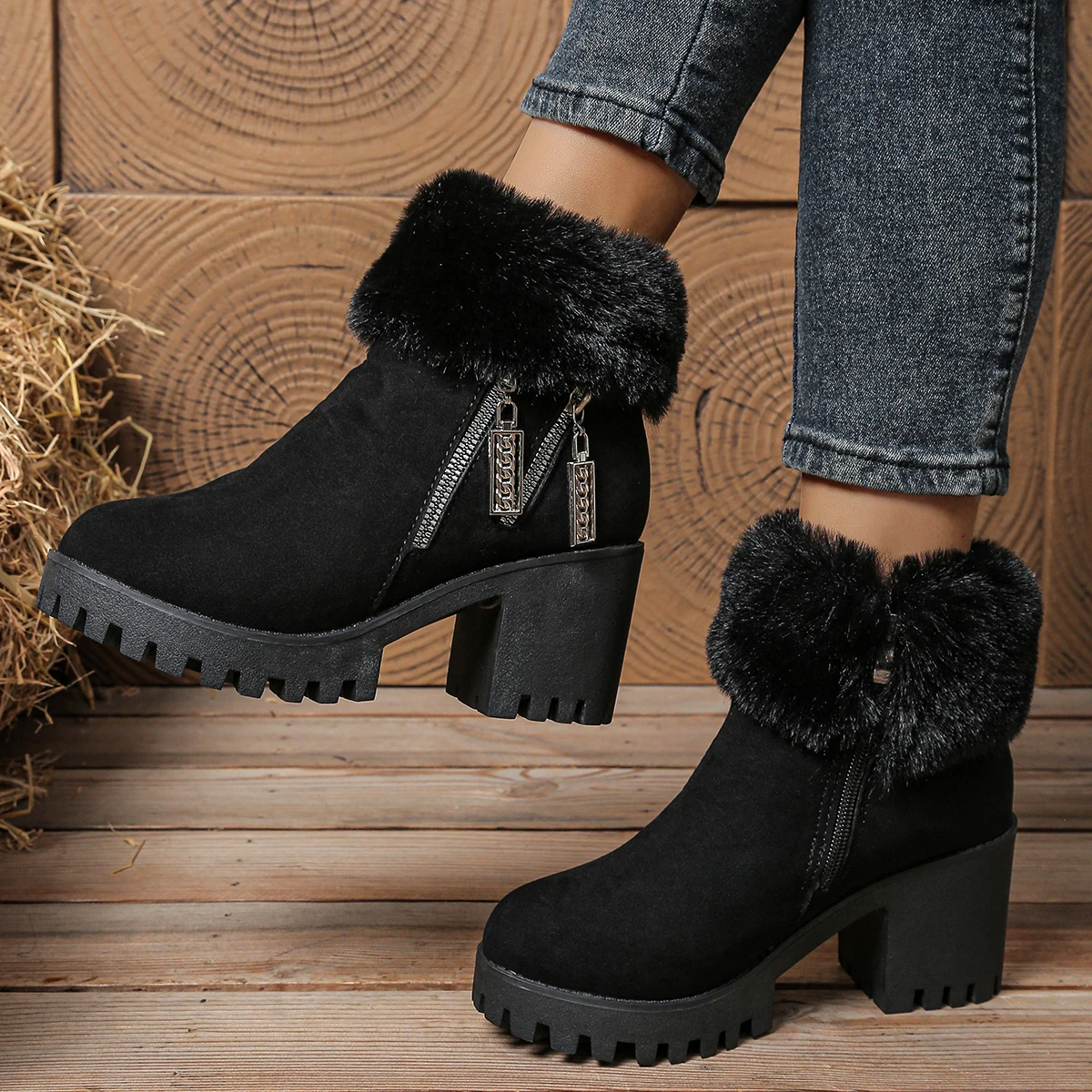 Women Boots 2025 New Warm Cotton Ankle Boots Women Large Size Chunky Heel Round Toe Short Boots Comfortable Outdoor Shoes Women