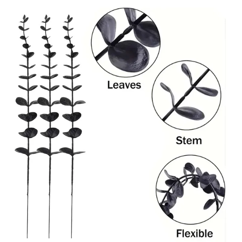 50/10x فروع الأوكالبتوس الاصطناعية السوداء محاكاة الزهور ينبع هالوين الشكر الحلي DIY بها بنفسك ديكور المنزل الجدول #6