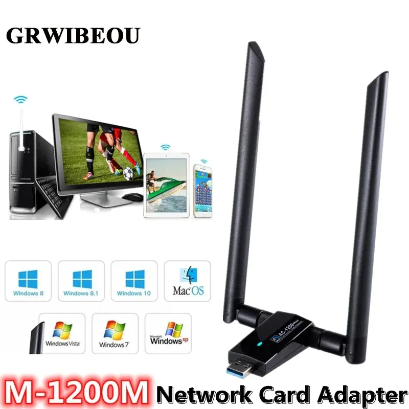 Adaptador de Antena USB WiFi, Placa de Rede Dual Band, Dongle, Receptor, Transmissor, AC 1200Mbps, M-1200M, 2.4, 5.8GHz, 802.11AC