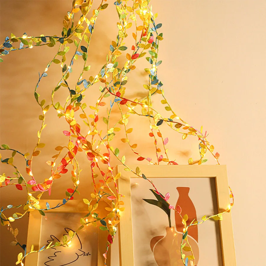 Artificial Creeper Green Leaf Ivy Vine String Light Indoor Decoration LED String Light DIY Leaf Wedding Party Christmas Light