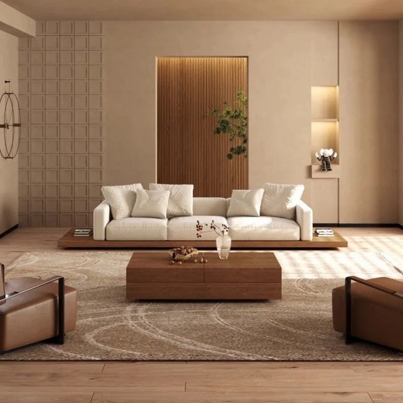 Sofá de nogal de estilo japonés, sala de estar creativa de madera maciza