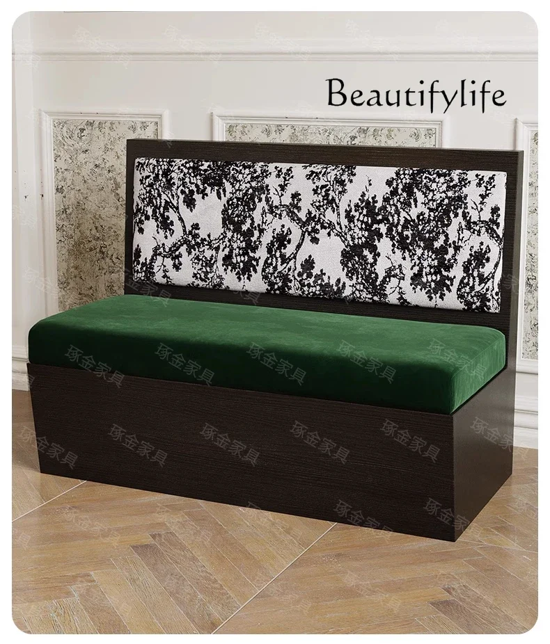 N40 Restaurant Dining Table and Chair Combination Dining Hotel Card Seat Sofa Nanyang Style Commercial Solid Wood Fabric Back Ch