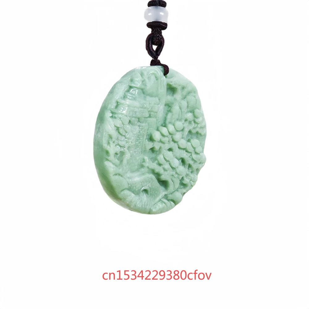 Natural Real Jade Beautiful Scenery Pendant Necklace Fashion Jewelry Luxury Accessories Chinese Carved Charm Talismans Gifts