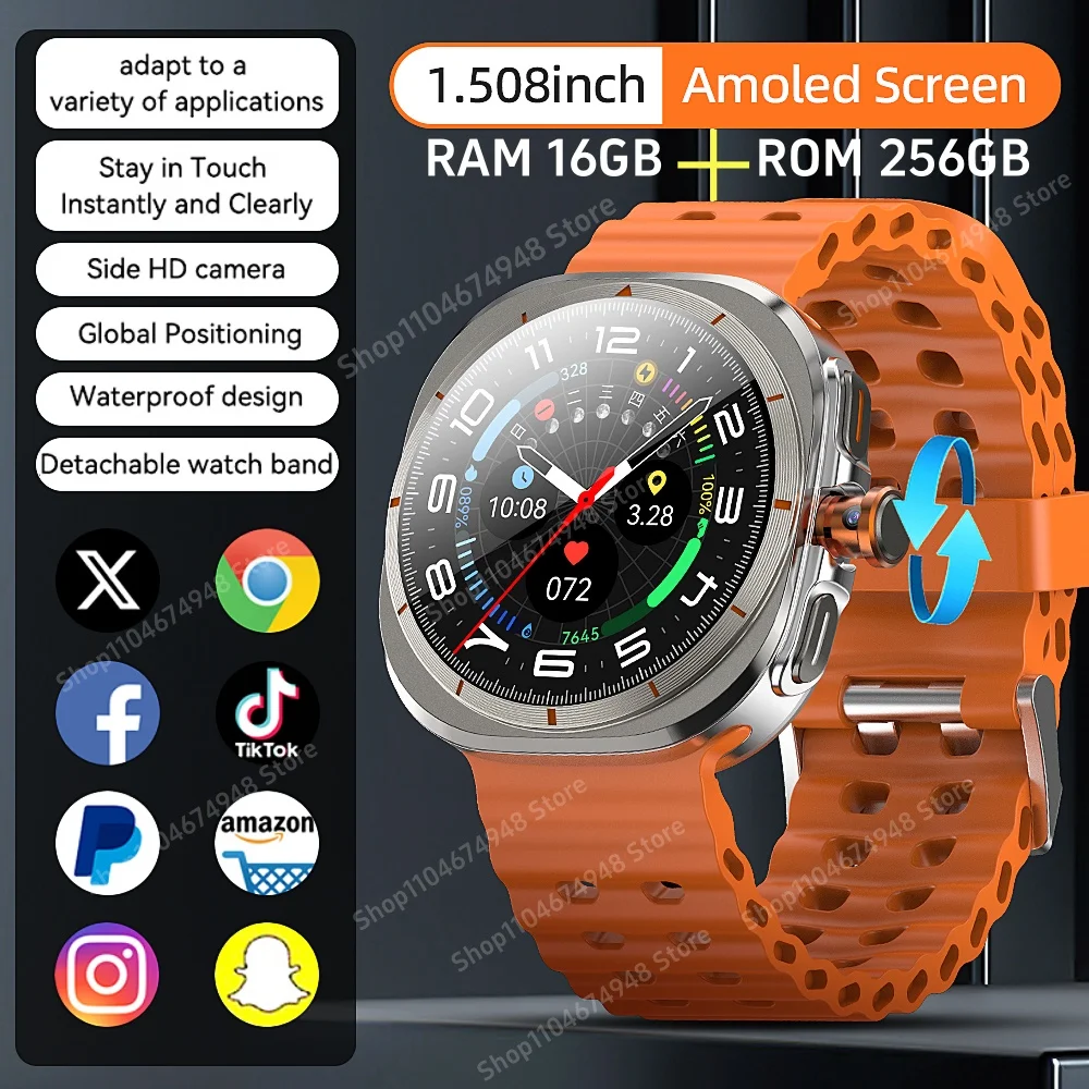 

32G+256GB Smart Watch 1.508'' AMOLED Screen Dual Camera 4G SIM Call Precise Positioning Heart Rate Monitoring Android Smartwatch