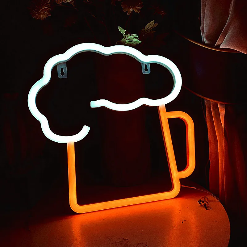 LED Beer Glass Neon Light Glowing Festival Decoration Desktop Atmosphere Neon Lamp KTV Bar Home Party Decor Adult Kid Gift