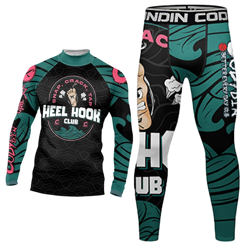 الرجال لا جي BJJ جيو جيتسو تي شيرت + MMA السراويل مجموعات الملاكمة Rashguard رياضة قميص + تجريب السراويل سريعة الجافة ألعاب القوى Rashguard الدعاوى #5