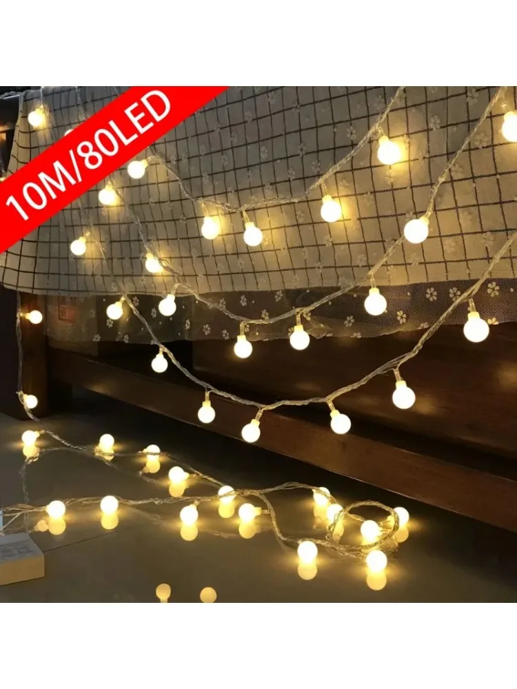 12 m USB-/batteriebetriebene Kugel-LED-Lichterkette, Girlande, wasserdichte Außenlampe, Hochzeit, Garten, Lichterkette, Weihnachtsdekoration.