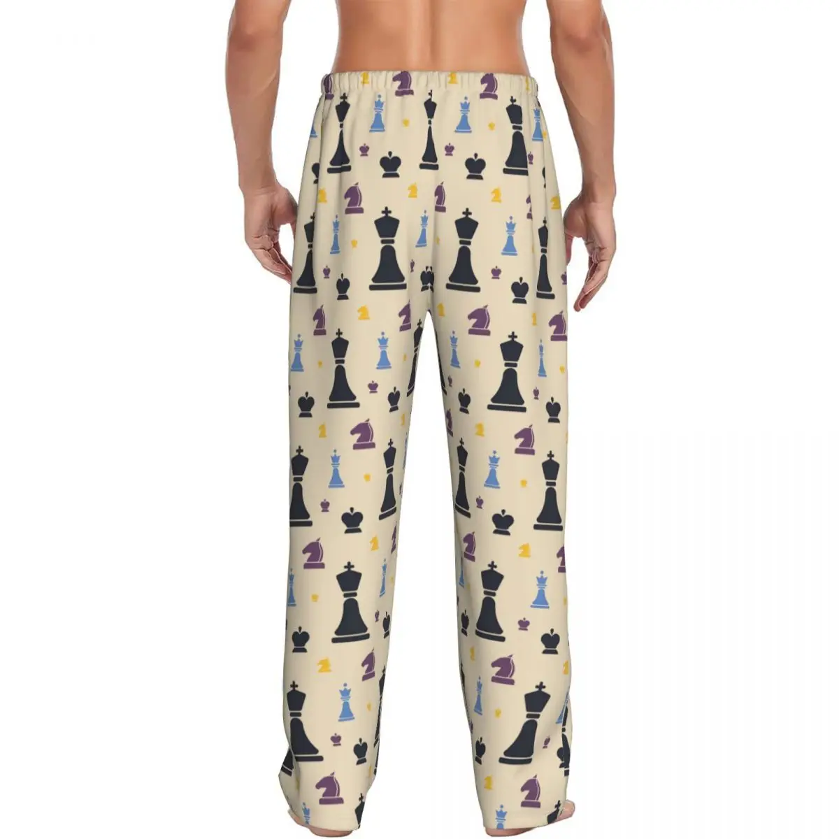 Calças de pijama de tabuleiro de xadrez personalizadas pijamas masculinos cintura elástica jogo de xadrez sleep lounge bottoms com bolsos