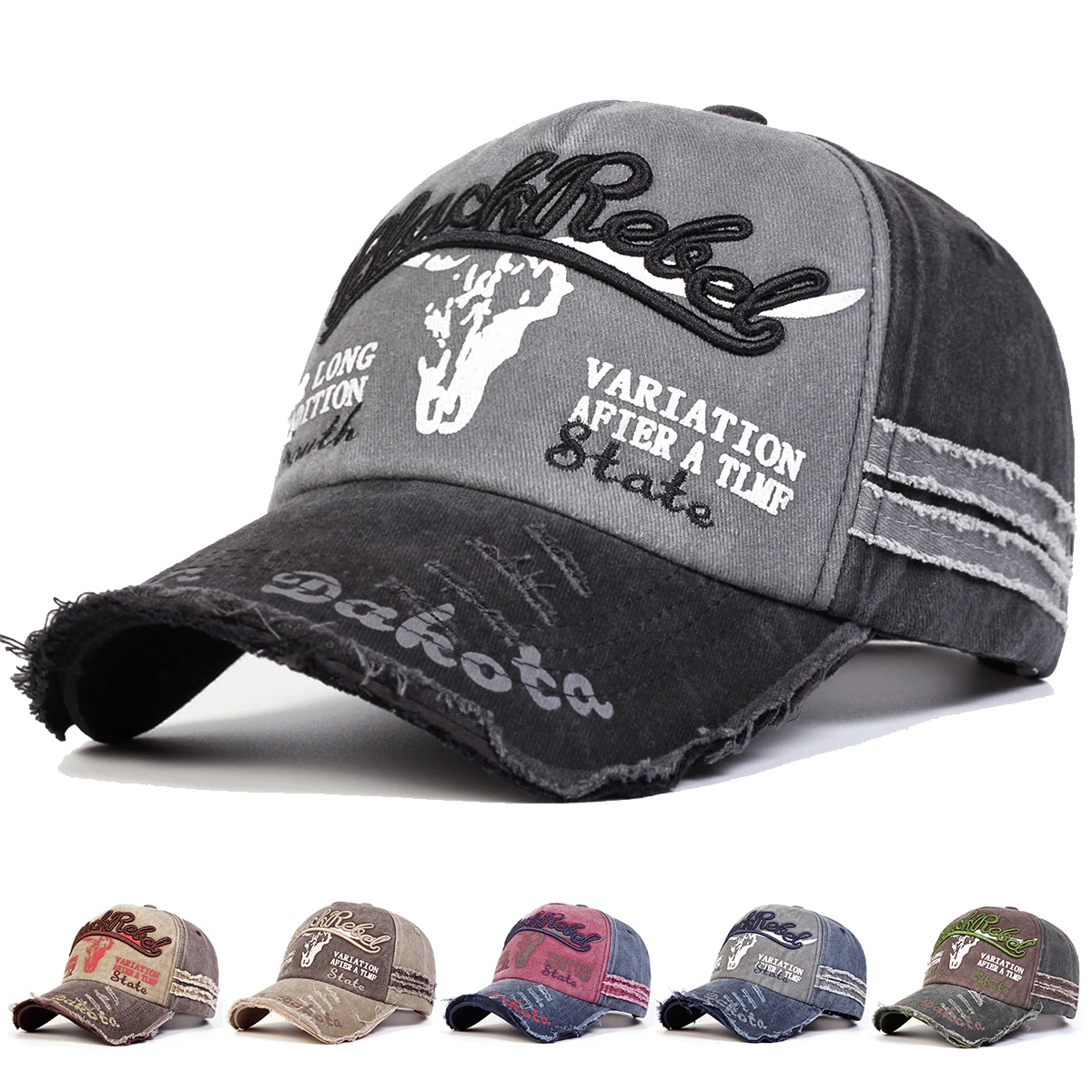 Unisex BlackRebel Brief Stickerei Waschen Baseball Caps Frühling und Herbst Outdoor Einstellbare Casual Hüte Sonnenschutz Hut – Detail 1