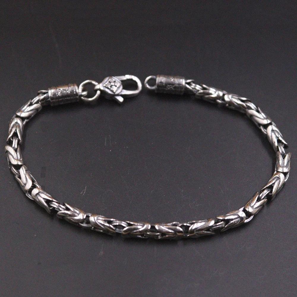 S925 gelang perak Sterling uniseks 4mmW, rantai Byzantine bulat 7.48 inci