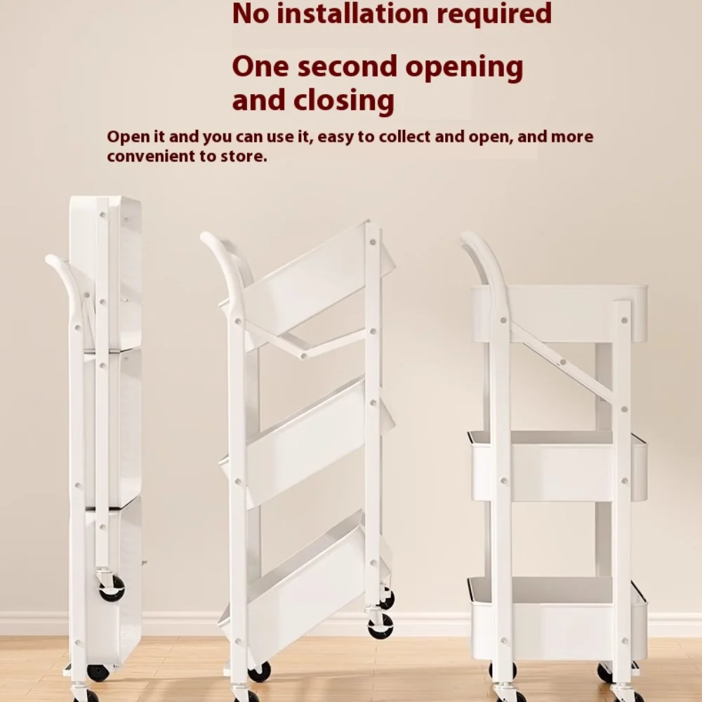Trolley Storage Rack Multi-layer Floor Standing Vegetable Organizer Household Movable And Foldable Small Cart Storage Rack