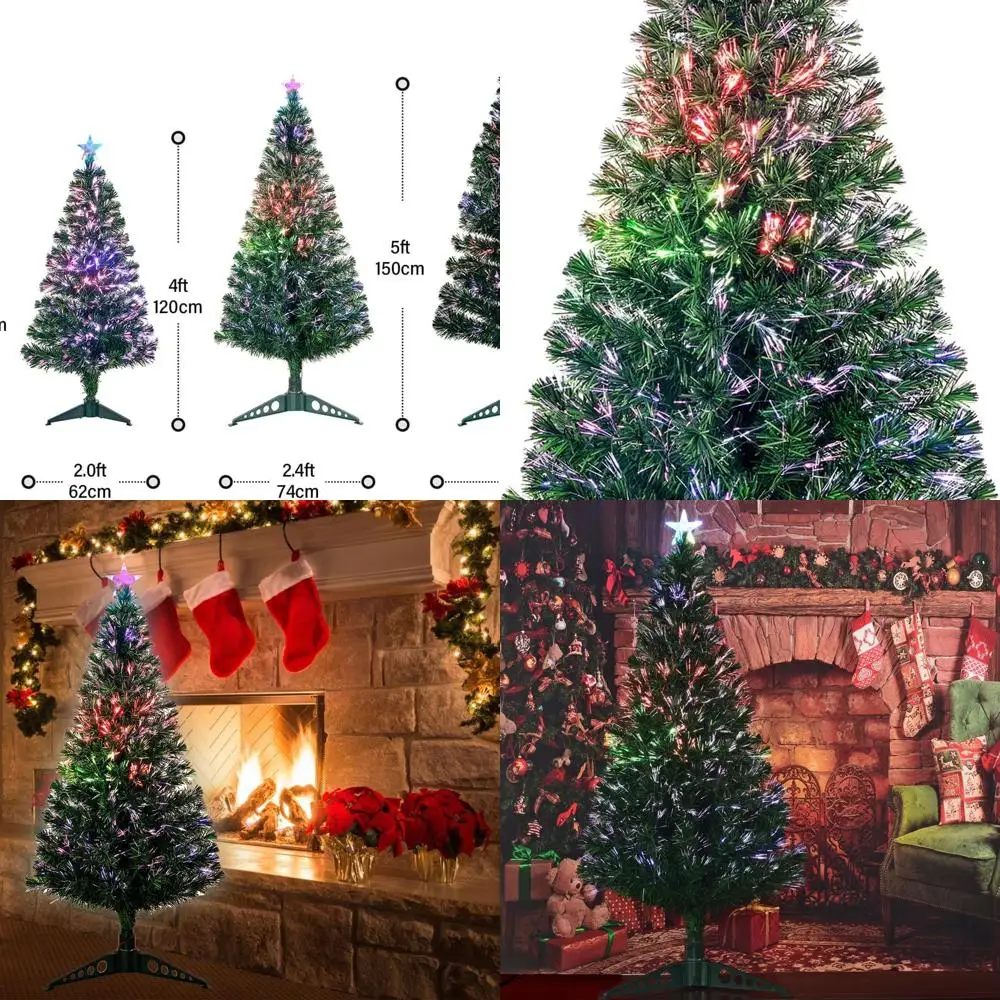 

Pre-lit 5FT Artificial Green Fiber Optic Christmas Tree with Stand and Top Star for Festive Indoor Decor