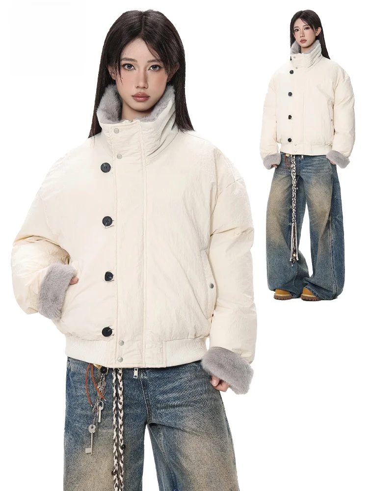 

Guliang American Retro High-End Simulation Mink Cotton Jaet ex Winter Warm Casual Outerwear Trendy ort Sle Pure Color