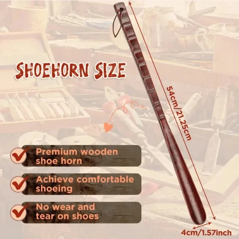 54CM Durable Professional Wooden Shoe Horn Flexible Long Handle Shoehorn Useful Shoe Lifter for Seniors Shoe Spoon Home Tools