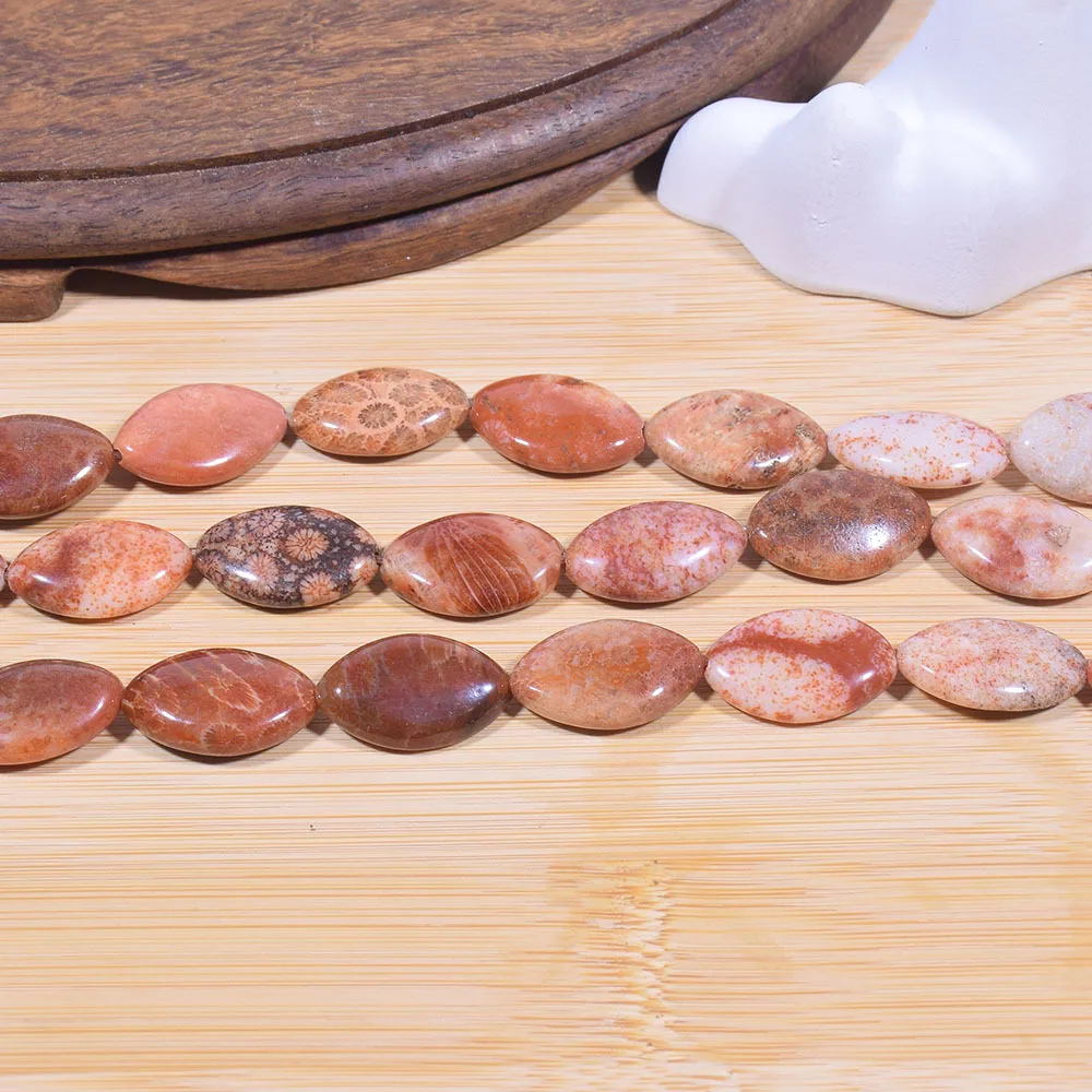 Natural Coral Jade Chrysanthemum Pattern Loose Beads, DIY Beading Necklace Bracelet Earrings Jewelry Accessories
