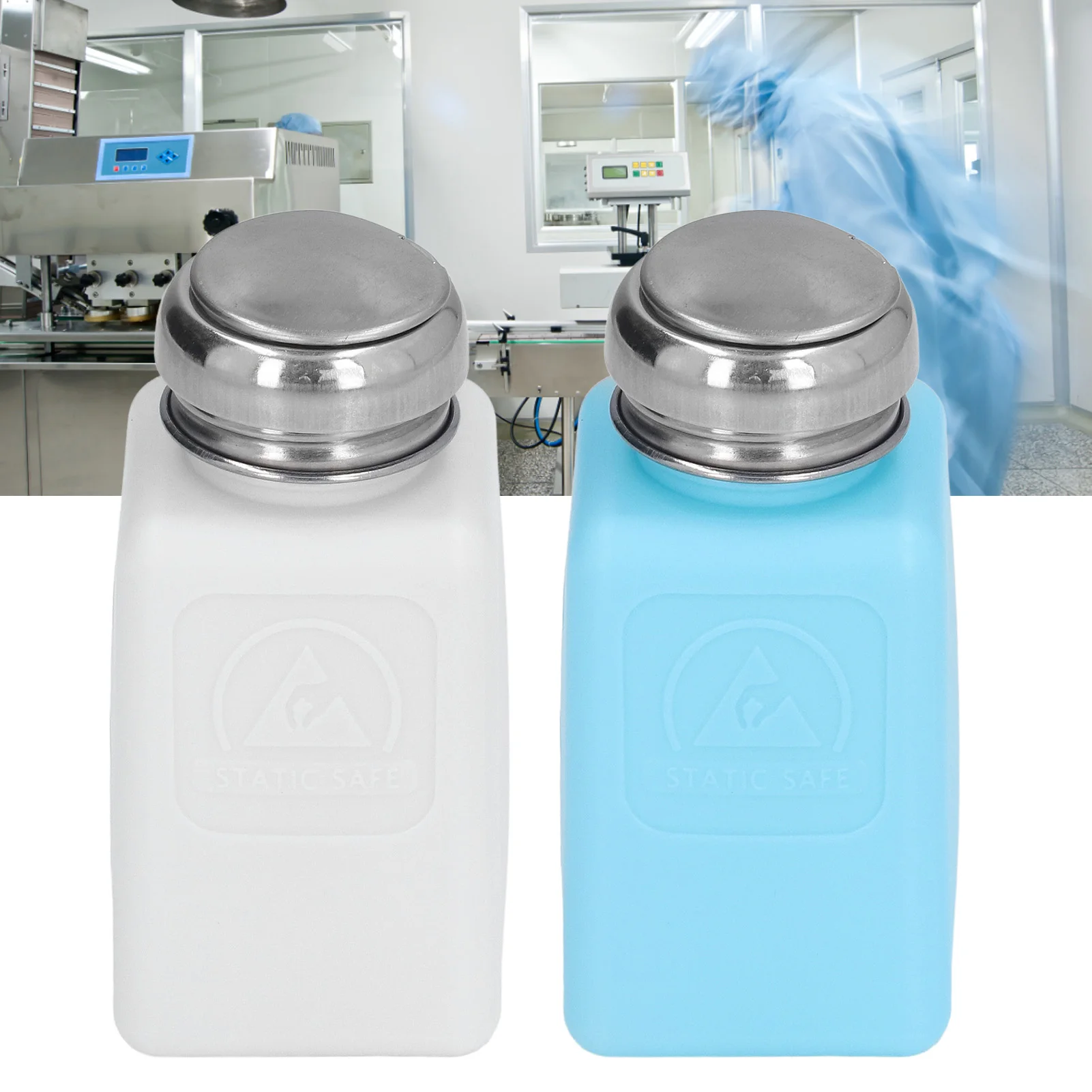 200ML Press Type Solvent Dispenser ESD Safe Anti Static  Bottle with Stainless Steel Lid Solvent Distributor