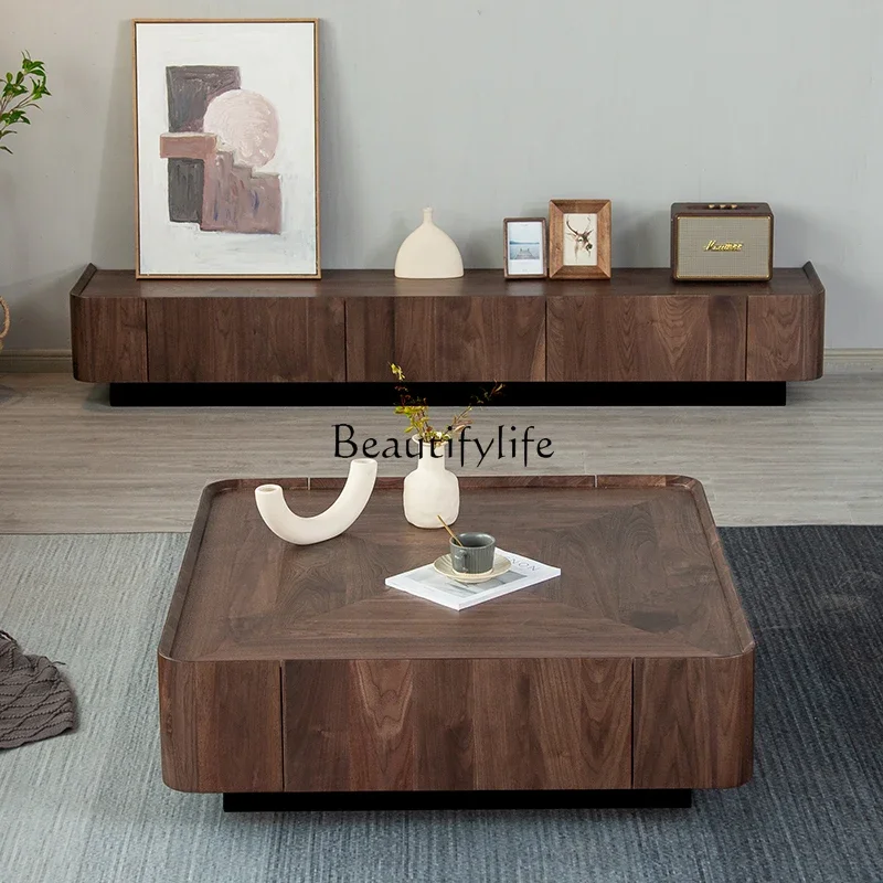 

Walnut Italian Minimalist Solid Wood Square Coffee Table Living Room Home Small Apartment Nordic