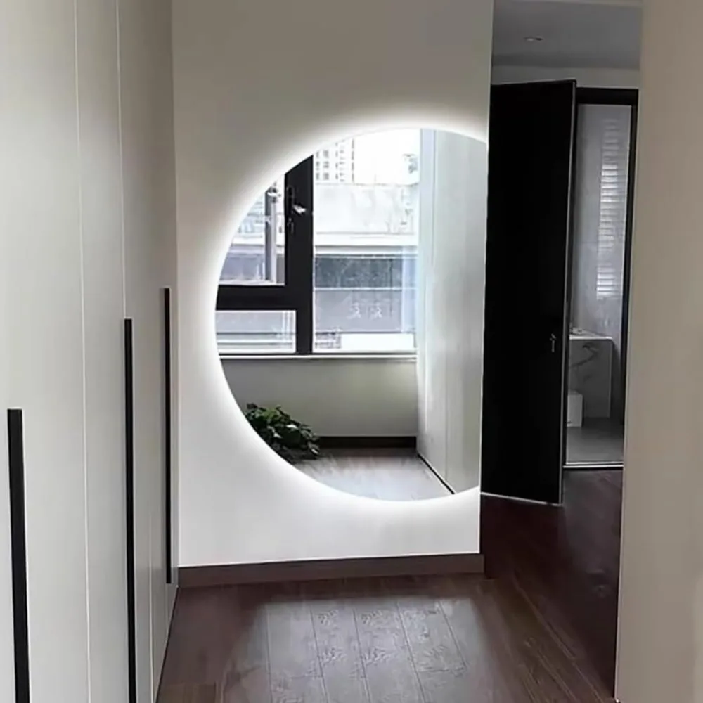 Sizable Semi-Circle Wall Mirror with Adjustable LED Lighting and Anti-Fog Feature for Bathroom, Backlit Design Suitable for Bedr