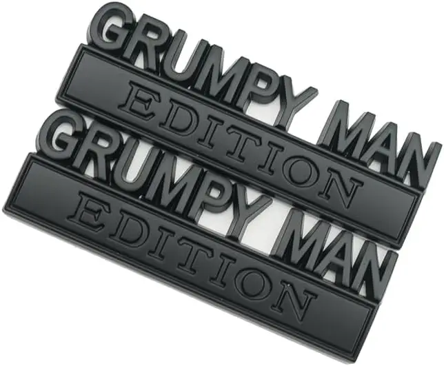 2pcs Metal Grumpy Man Edition Door Tailgate Bumper Emblem Bsdge Decals for Universal Vehicle,Car,Truck,SUV Decor(All Black) 3