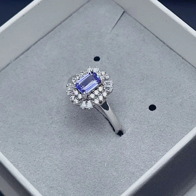 

4mm*6mm Natural Tanzanite Ring with Certificate 925 Silver Tanzanite Jewelry with Thick Gold Plating Birthday Gift for Women