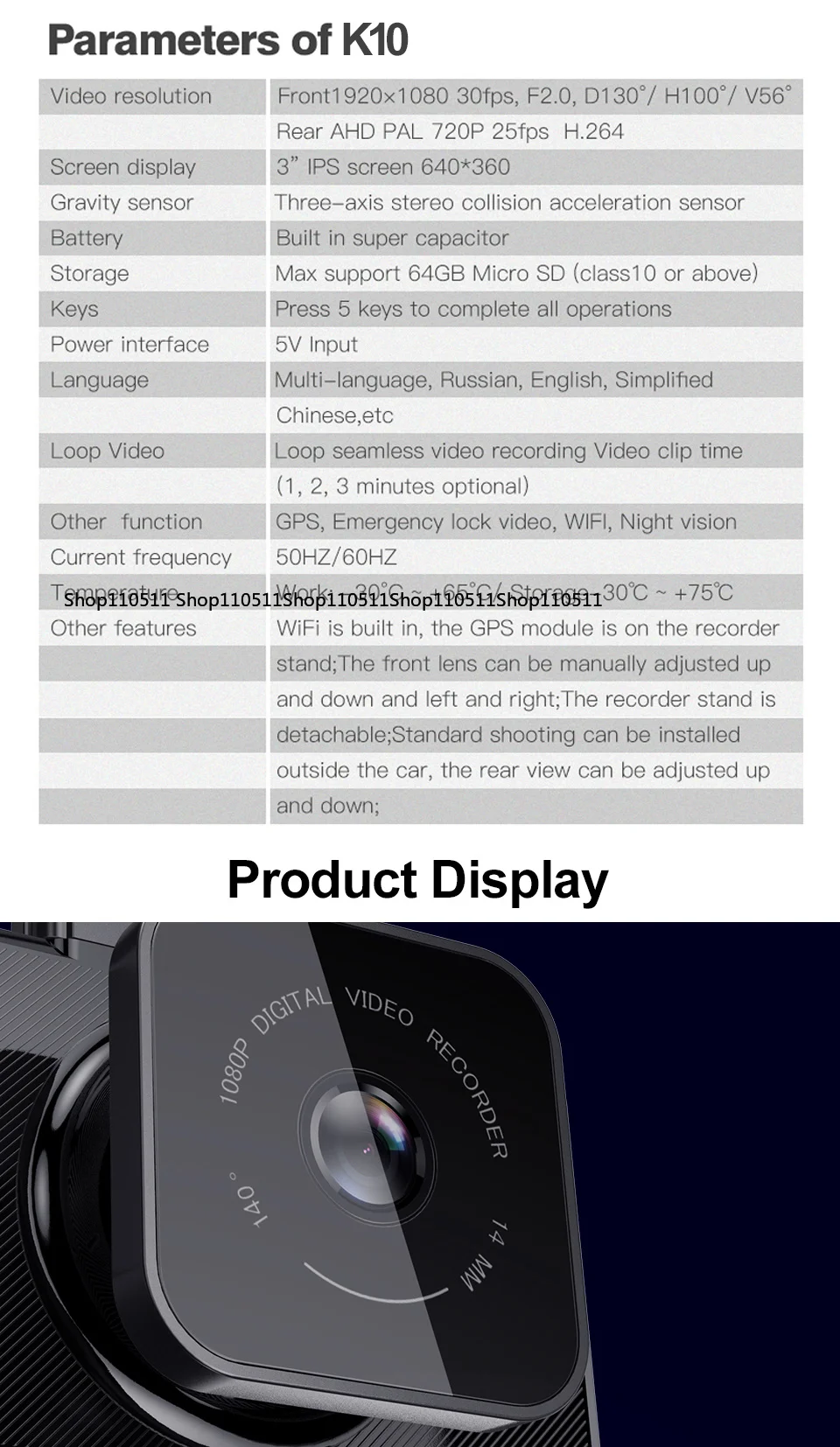 2K mini driving recorder with Global Positioning System and wireless dual lens 3 inches supports 1080p resolution 128G capacity