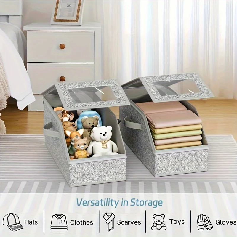 1pc Dust-proof Baseball Cap Storage Box Foldable Fabric Closet Organizer with Zipper Stackable Container for Hats Clothes Dolls