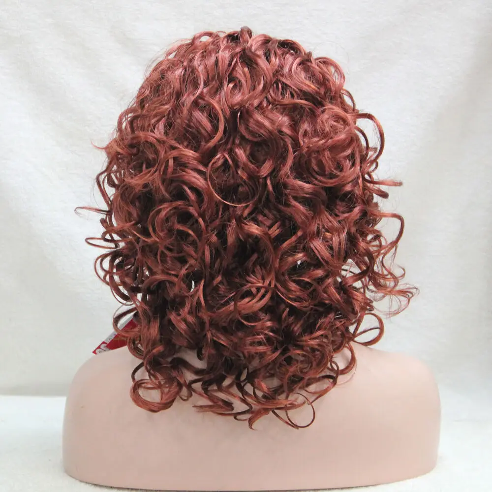 bright auburn red curly 16" short synthetic 3/4 wig women's headband wig