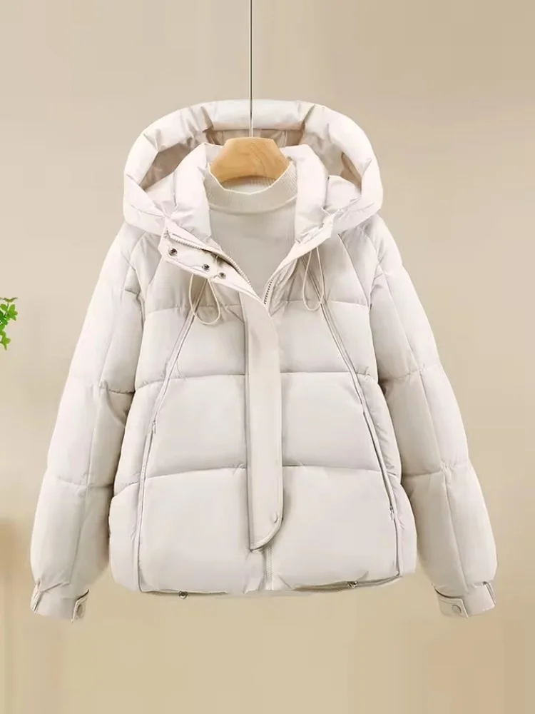 

Модная короткая пуховая хлопковая куртка, женские зимние парки, утепленное стеганое пальто с капюшоном, корейская свободная теплая верхняя одежда на молнии с длинными рукавами
