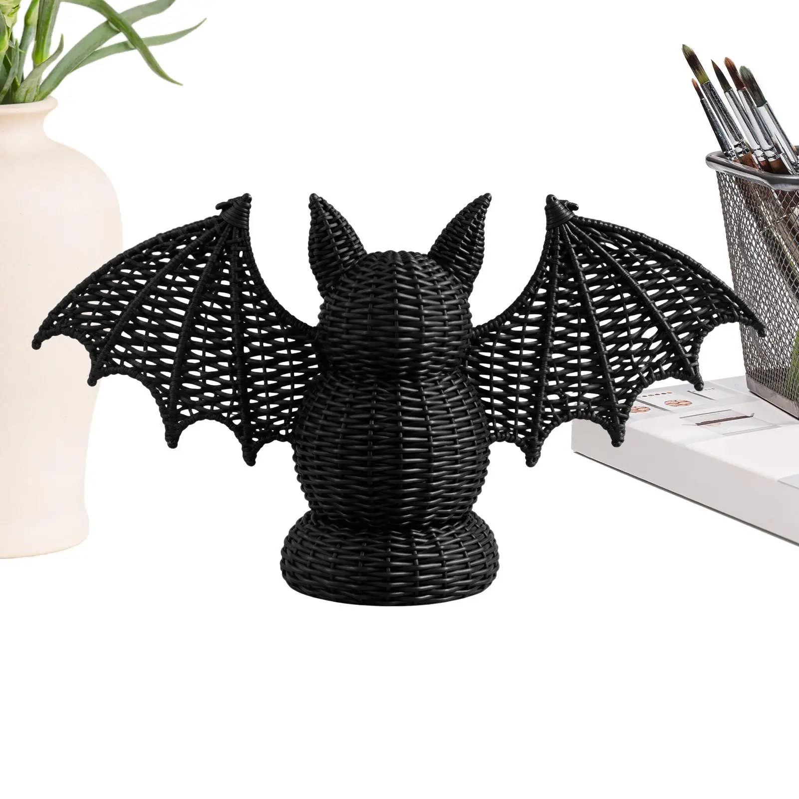 Black Vine Plastic Bat Ornament Decoration Spooky Gothic Hand Woven Halloween Decorative Party Supplies Hand Woven Bat Statue