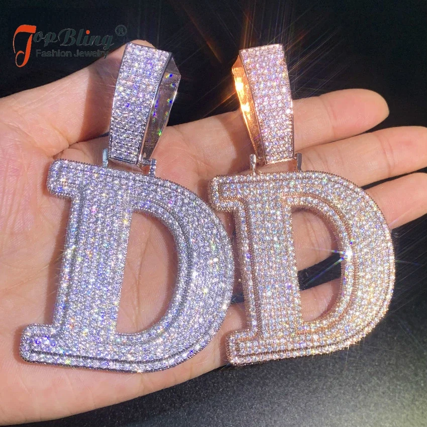 

TopBling Double Layer Initials Letter Pendant Iced Out CZ Zircon Hip Hop Necklace For Men Women Chain Customized Jewelry