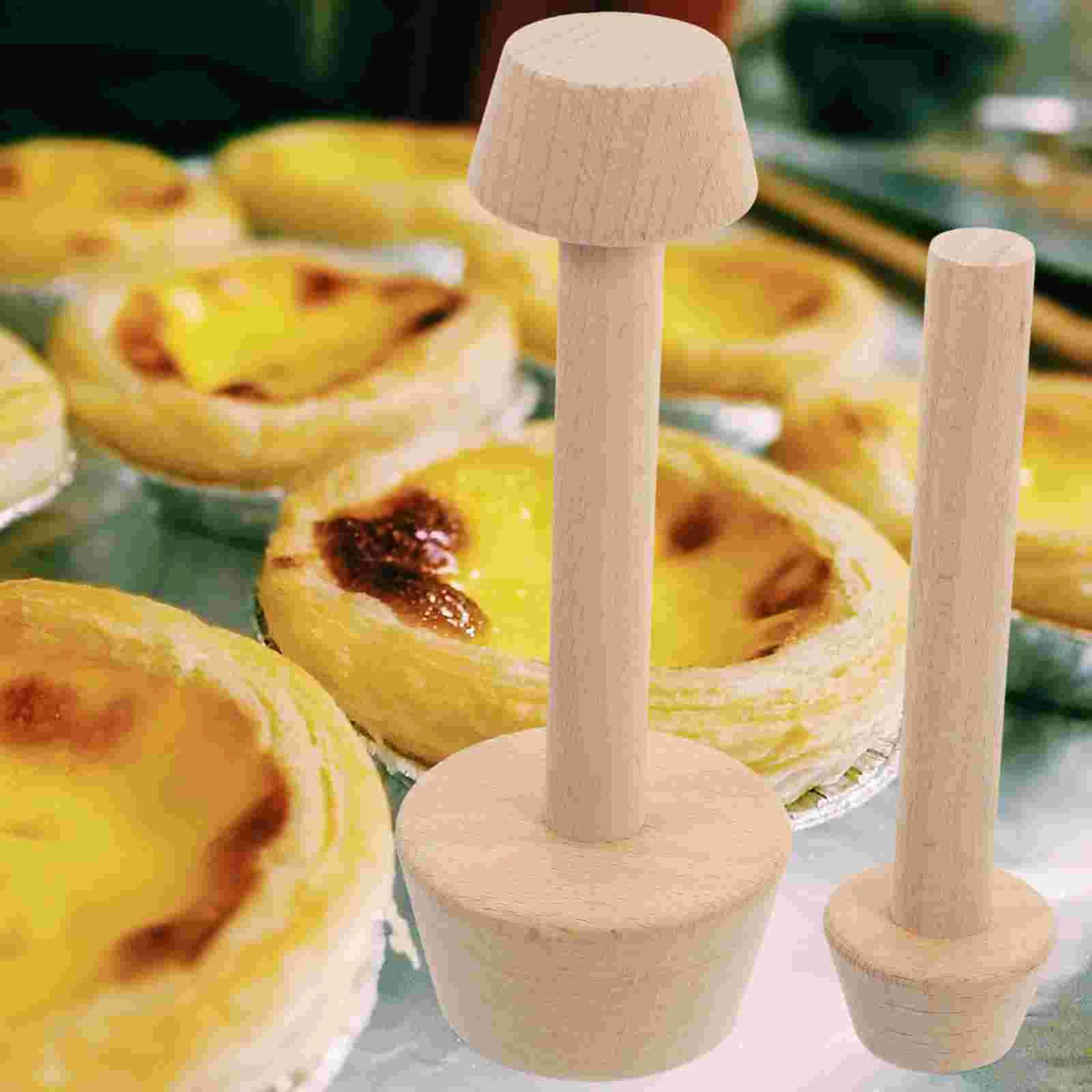 2 Pcs Egg Tart Mold Double Ends Tamper Dessert Tools Mini Desserts DIY Handheld Wooden Kitchen Eggtart Beige Pan