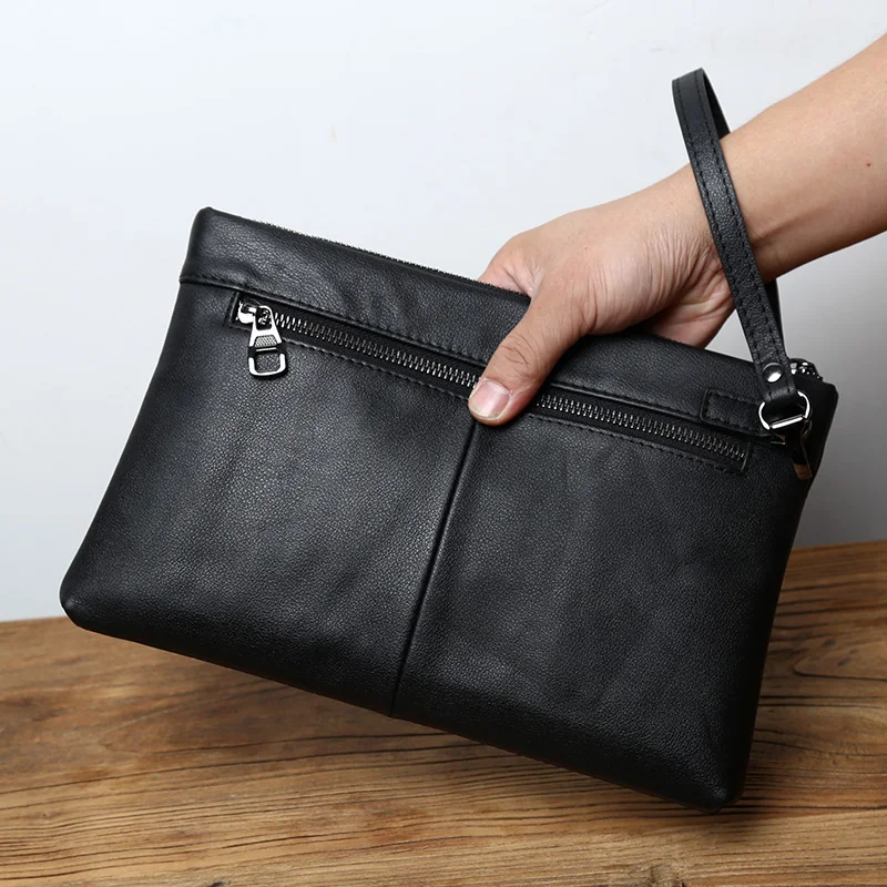Nzpj Echt leder Herren handtasche natürliche Rindsleder Clutch Tasche große Kapazität Brieftasche Freizeit Tablet Tasche Umschlag Tasche Handy tasche – Detail 3