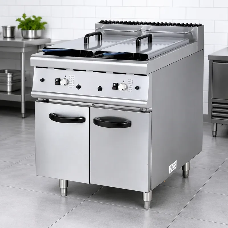 Commercial Double Slot Electric Fryer with Cabinet Stainless Steel Vertical Deep Fryer for Fast Food Restaurant Kitchen Use