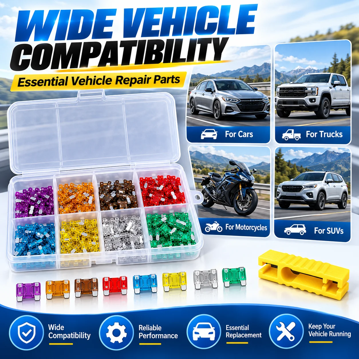 100PCS Low Profile Mini Blade Fuse Kit, 3A 5A 7.5A 10A 15A 20A 25A 30A Assorted Automotive Fuses for Car SUV Circuit Repair