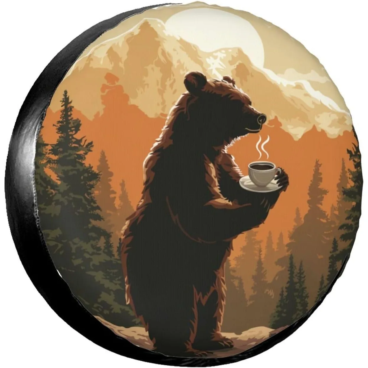 Sunset Bear Coffee Spare Tire Cover Camper Waterproof Wheel Protectors Wheel Cover Universal Fit for Truck SUV Travel Camping