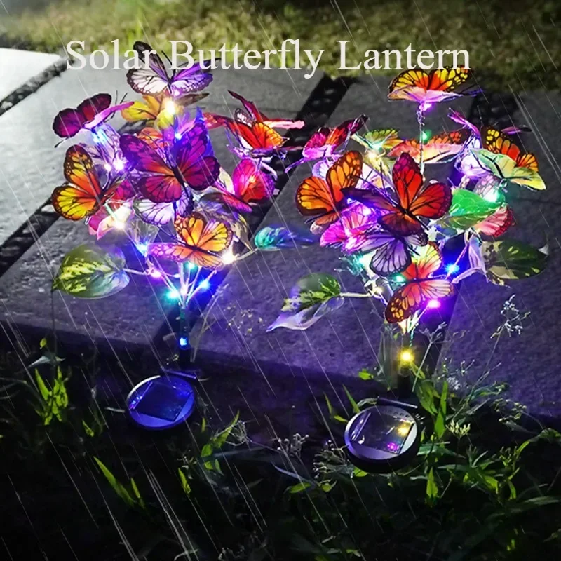 Solar Butterfly Lights IP65 Waterproof Simulation Butterfly Flower Outdoor Solar Lamp for Garden Lawn Yard Path Decor Lighting