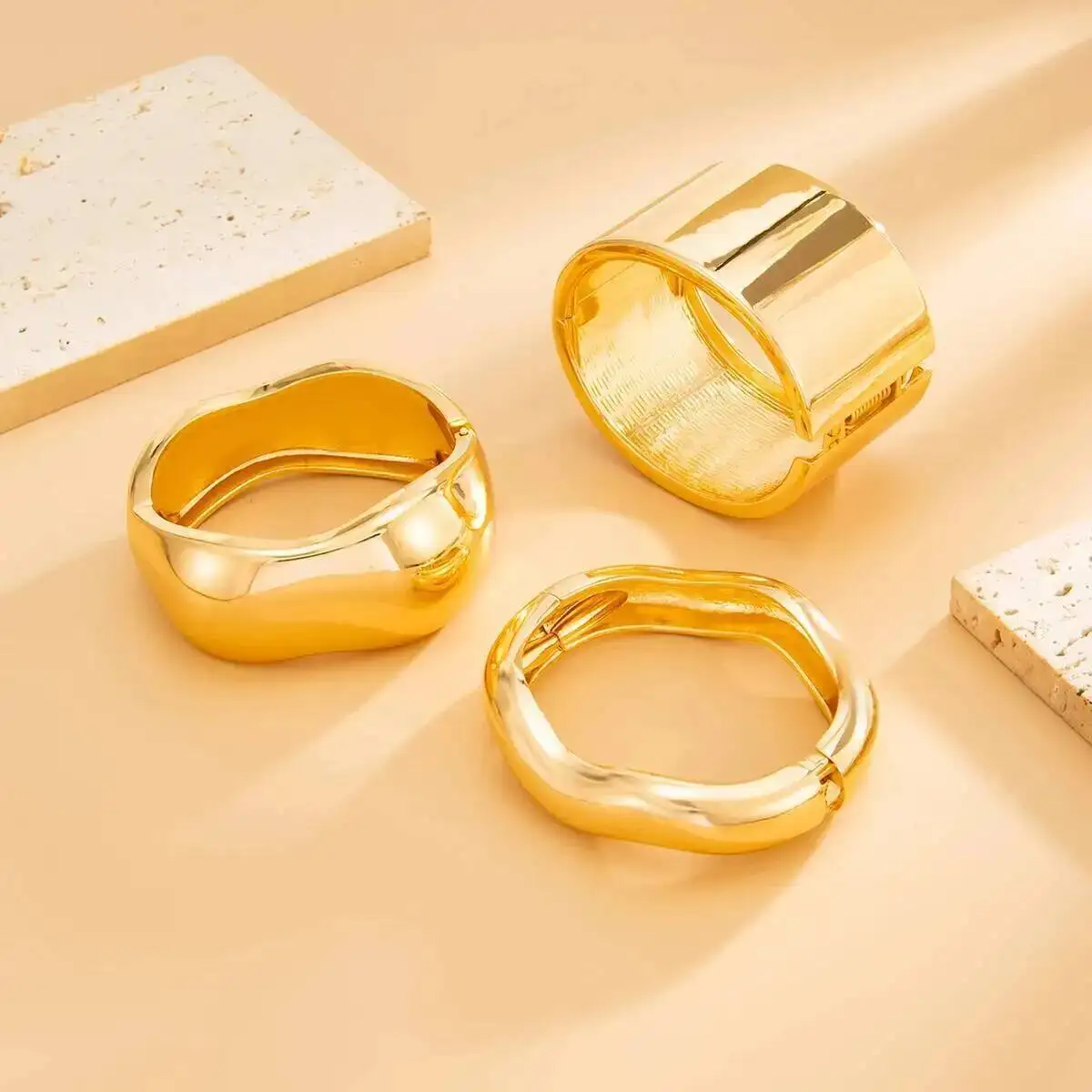 SHIXIN 3 أنماط الشرير السلس تكويم كبير واسعة سوار للنساء الهيب هوب غير النظامية الهندسة المفتوحة الربيع الإسورة مجوهرات الحفلات #6