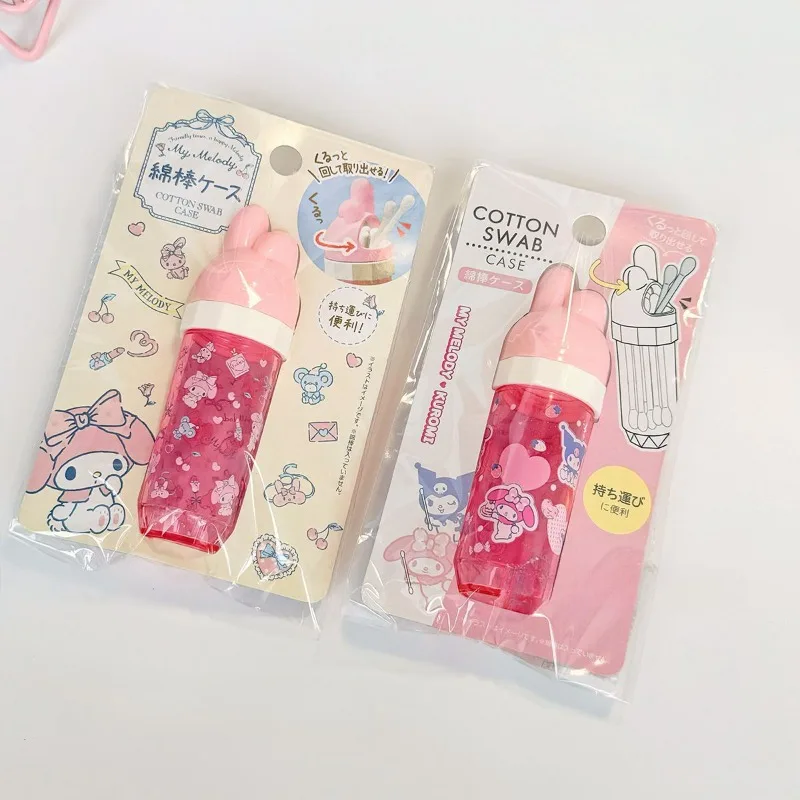 Sanrio Kawaii My Melody Kuromi Dental Floss Toothpick Box Portable Dustproof Cotton Swab Storage Plastic Tube Anime Accessories