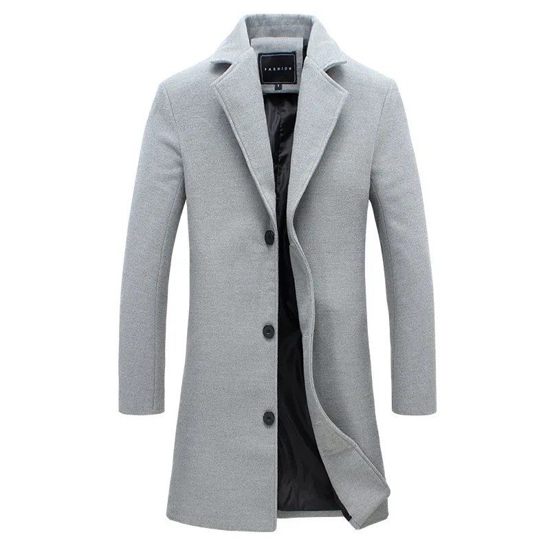Men\'s Fashion Slim Fit Single Breasted Wool Coat Windbreaker Elegant British Spring and Autumn Coat Outerwear Men\'s Jacket