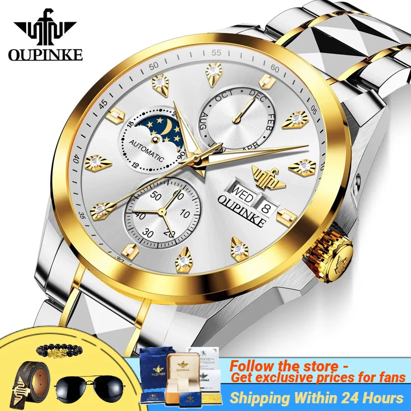 Official Genuine OUPINKE 3298 Men Watch Automatic Movement High Quality Waterproof Business Mechanical Watch for Men NEW 2024