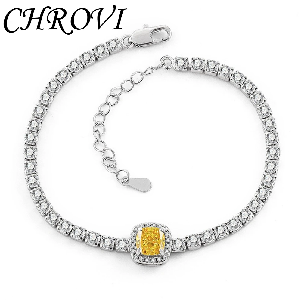 925 Reines Silber Funkelndes Edelstein-Eisblumen-Armband mit Hochkarätigen Diamanten im Prinzessinnen-Quadrat-Design – Detail 9