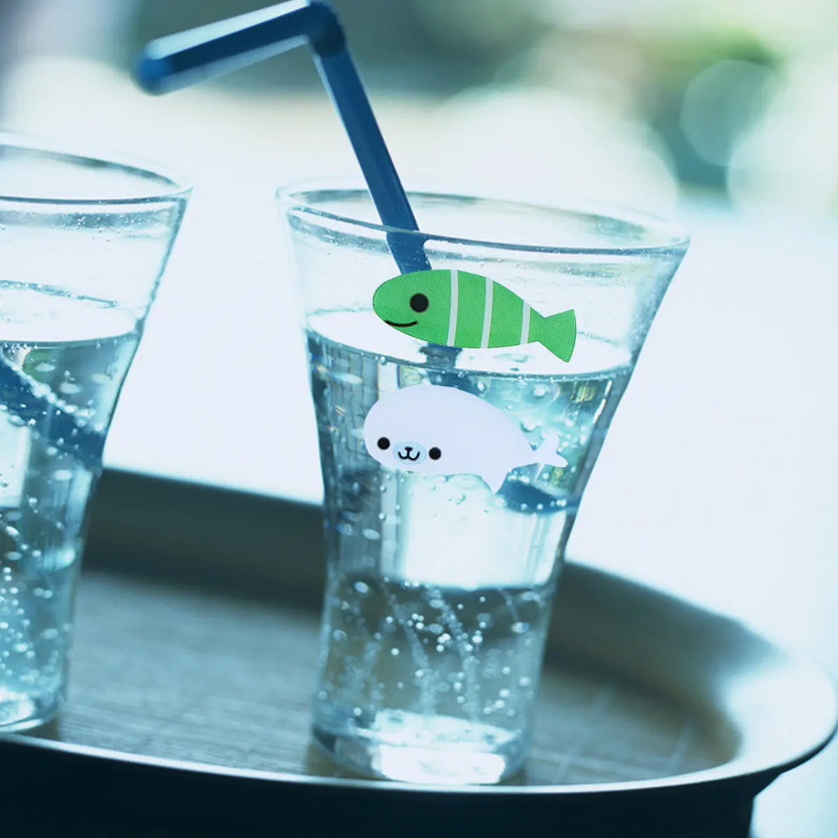 10枚入り-子供用ステッカー-アソート-キッズ用-シーグリッター-スクラップブッキング-かわいい海洋動物-カワイイ文房具