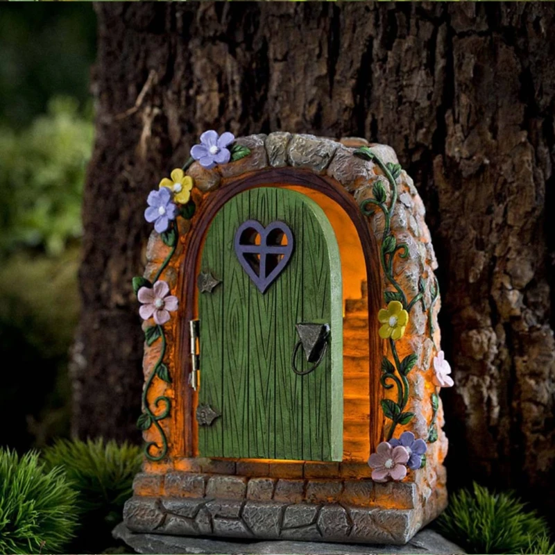 Bonita puerta hadas para jardín, estatua patio energía Solar, estatuilla brillante, escultura para puerta, envío
