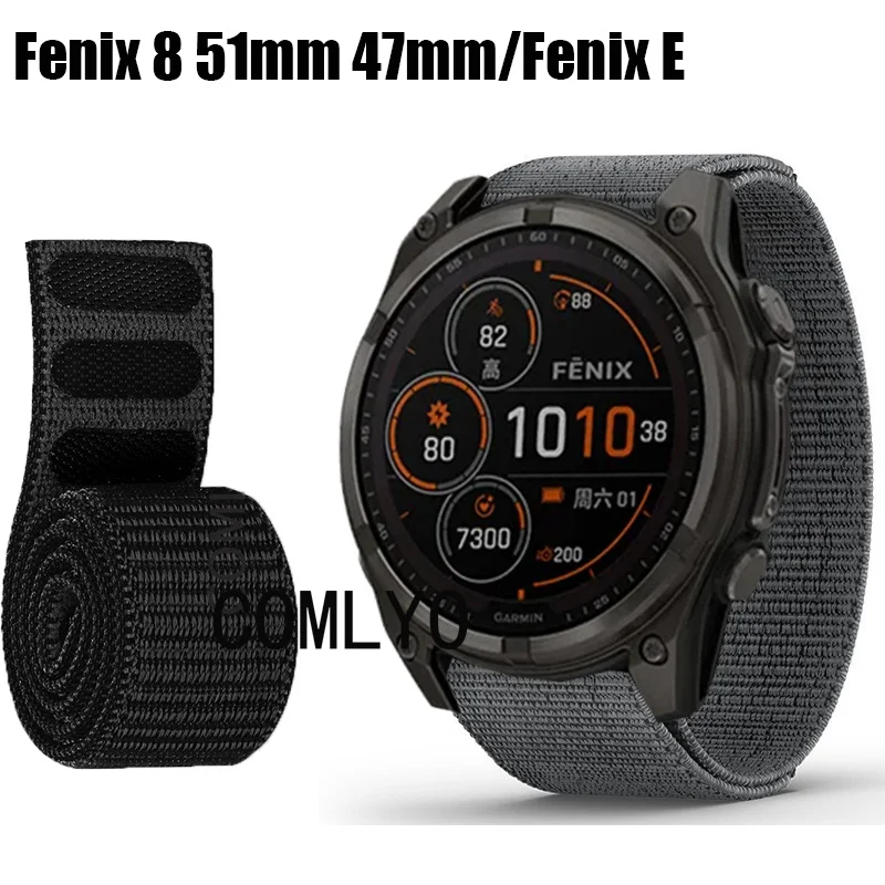 For Garmin Fenix 8 E Enduro 3 51mm 47mm 43mm Smart Watch Strap Nylon Soft Sports Band Hook&Look Belt Bracelet