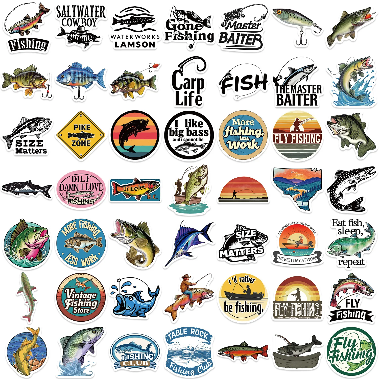 

50PCS Fishing Cartoon Stickers Funny Sports Decoration Interests Hobbies DIY Graffiti Decals Suitcase Fridge Laptop Phone Bike