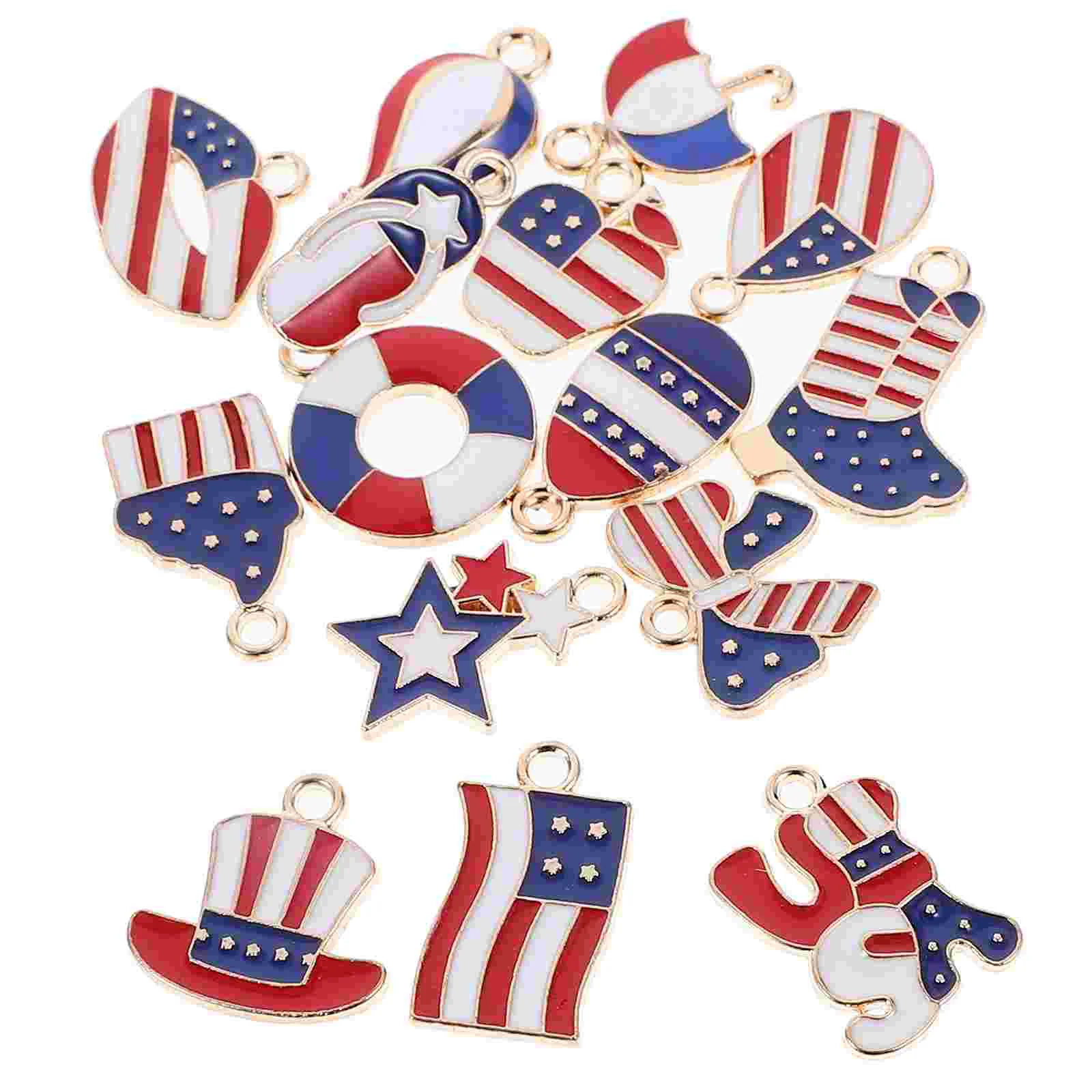 30 Pcs American Flag Independence Day Pendant DIY Alloy Accessories Dripping Oil Small (30pcs) Charms for Bracelets Bulk Mini